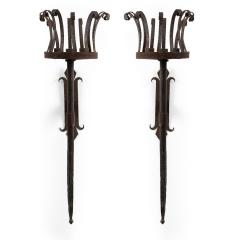 Pair of Italian Renaissance Wrought Iron Torch Wall Sconces - 4700321