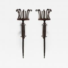 Pair of Italian Renaissance Wrought Iron Torch Wall Sconces - 4700341