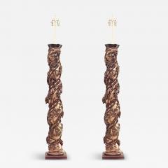 Pair of Italian Rococo Gilt Polychromed Solomonic Column Floor Lamps - 4193761