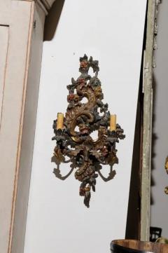 Pair of Italian Rococo Style Late 19th Century Carved and Painted Sconces - 3426867