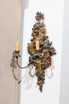 Pair of Italian Rococo Style Late 19th Century Carved and Painted Sconces - 3426926