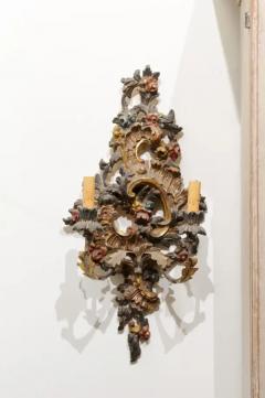 Pair of Italian Rococo Style Late 19th Century Carved and Painted Sconces - 3426931