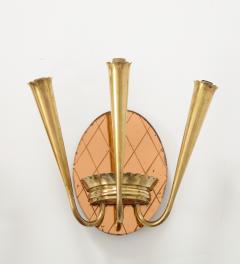 Pair of Italian Rose Gold Glass and Brass Wall Sconces circa 1930s - 3390839