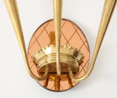 Pair of Italian Rose Gold Glass and Brass Wall Sconces circa 1930s - 3390842