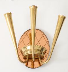 Pair of Italian Rose Gold Glass and Brass Wall Sconces circa 1930s - 3390849