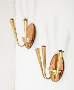 Pair of Italian Rose Gold Glass and Brass Wall Sconces circa 1930s - 3390853