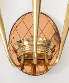Pair of Italian Rose Gold Glass and Brass Wall Sconces circa 1930s - 3390854
