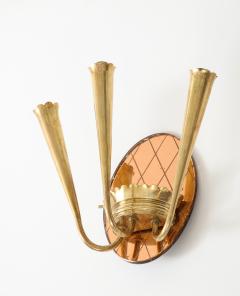 Pair of Italian Rose Gold Glass and Brass Wall Sconces circa 1930s - 3390856