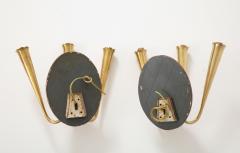 Pair of Italian Rose Gold Glass and Brass Wall Sconces circa 1930s - 3390861