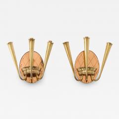 Pair of Italian Rose Gold Glass and Brass Wall Sconces circa 1930s - 3392136