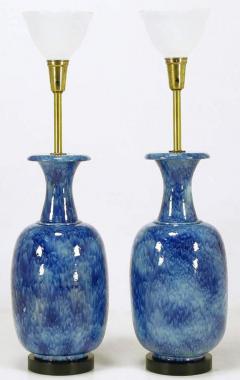 Pair of Italian Stippled Glazed Blue Pottery Table Lamps - 276243