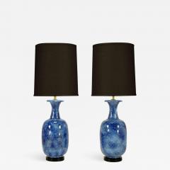 Pair of Italian Stippled Glazed Blue Pottery Table Lamps - 567451