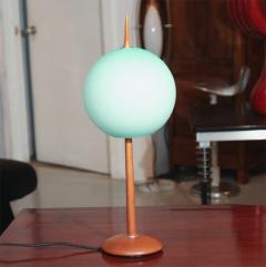 Pair of Italian Table Lamps With Wooden Base and Green Glass Globes - 1088507