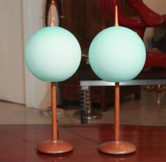 Pair of Italian Table Lamps With Wooden Base and Green Glass Globes - 1088511
