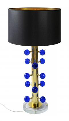 Pair of Italian Table Lamps in Brass and Blue Murano Glass - 3225701