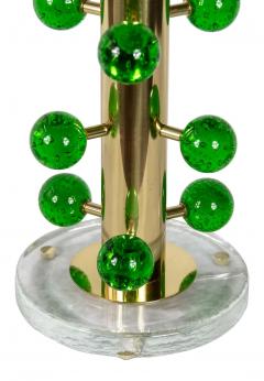 Pair of Italian Table Lamps in Brass and Green Murano Glass - 3034783