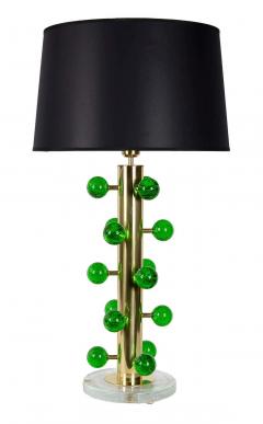 Pair of Italian Table Lamps in Brass and Green Murano Glass - 3034784