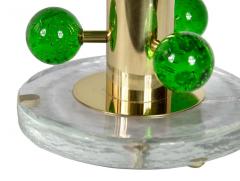 Pair of Italian Table Lamps in Brass and Green Murano Glass - 3034785