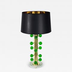 Pair of Italian Table Lamps in Brass and Green Murano Glass - 3036197