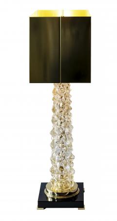 Pair of Italian Table Lamps in Murano Glass and Brass Shades - 3121876