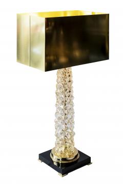 Pair of Italian Table Lamps in Murano Glass and Brass Shades - 3121877