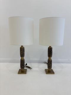 Pair of Italian Textured Brass Table Lamp 1970s - 4699544