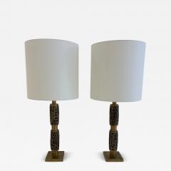Pair of Italian Textured Brass Table Lamp 1970s - 4700053