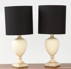 Pair of Italian Travertine and Ceramic Baluster Form Table Lamps - 1203044