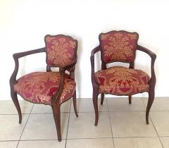Pair of Italian Upholstered Crest Back Walnut Armchairs - 3557279