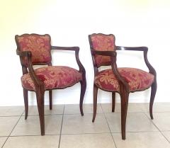 Pair of Italian Upholstered Crest Back Walnut Armchairs - 3557280