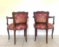 Pair of Italian Upholstered Crest Back Walnut Armchairs - 3557281