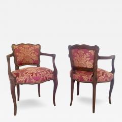 Pair of Italian Upholstered Crest Back Walnut Armchairs - 3573585