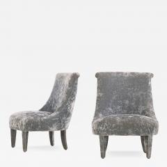 Pair of Italian Velvet Upholstered Slipper Chairs C 1970 - 4653115
