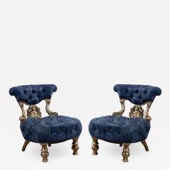 Pair of Italian Venetian Blue Tufted Chairs - 1421412