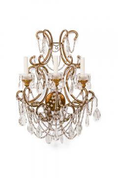 Pair of Italian Venetian Style Crystal and Metal Scroll Arm Sconces - 4655308