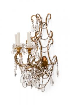 Pair of Italian Venetian Style Crystal and Metal Scroll Arm Sconces - 4655309