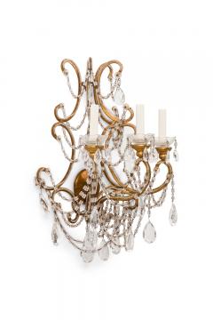Pair of Italian Venetian Style Crystal and Metal Scroll Arm Sconces - 4655310