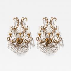 Pair of Italian Venetian Style Crystal and Metal Scroll Arm Sconces - 4708536