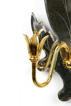 Pair of Italian Venetian Style Murano Mirrored Leaf Wall Sconces - 4657748
