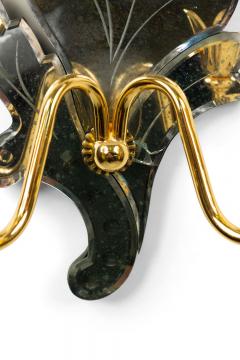 Pair of Italian Venetian Style Murano Mirrored Leaf Wall Sconces - 4657749
