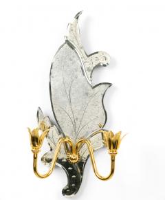 Pair of Italian Venetian Style Murano Mirrored Leaf Wall Sconces - 4657752