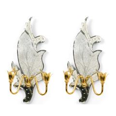 Pair of Italian Venetian Style Murano Mirrored Leaf Wall Sconces - 4708812