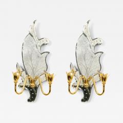 Pair of Italian Venetian Style Murano Mirrored Leaf Wall Sconces - 4708897