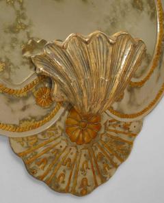 Pair of Italian Venetian wall mirrors with eglomise decoration and Shell lights - 4630153