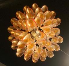 Pair of Italian Vintage Murano Chandelier with Amber Glass Petals 1970s - 1816992