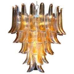 Pair of Italian Vintage Murano Chandelier with Amber Glass Petals 1970s - 1816993
