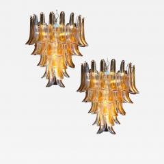 Pair of Italian Vintage Murano Chandelier with Amber Glass Petals 1970s - 1817676