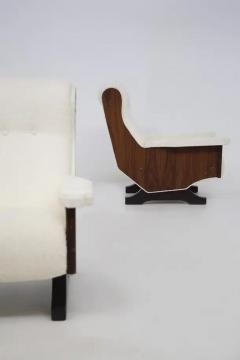 Pair of Italian Vintage Walnut Wood and Boucle Armchairs - 3646963