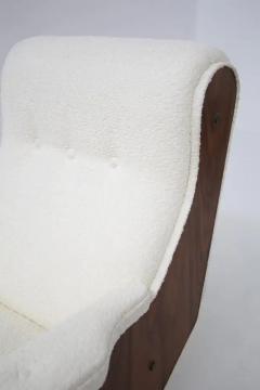 Pair of Italian Vintage Walnut Wood and Boucle Armchairs - 3646976