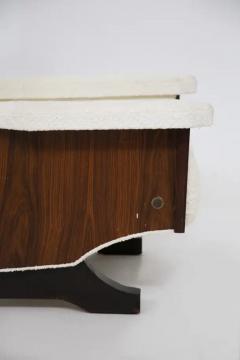 Pair of Italian Vintage Walnut Wood and Boucle Armchairs - 3646995